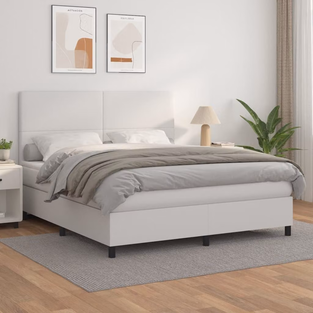 The Living Store Letto a molle con materasso bianco 180x200 cm in Pelle finta