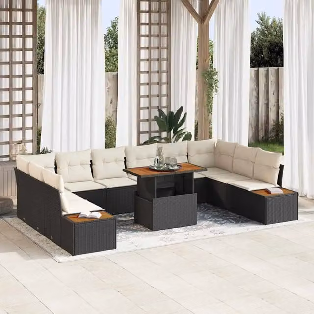 Set Divano da Giardino Moderno vidaXL in Polyrattan Nero 11 Pezzi