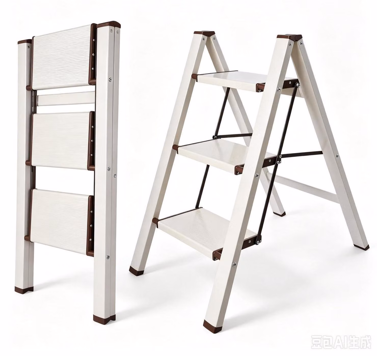 Scala pieghevole a 3 gradini, in alluminio, colore bianco, portata massima 150 kg