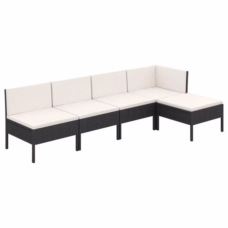 Set Divani da Giardino 5 pz con Cuscini in Polyrattan Nero