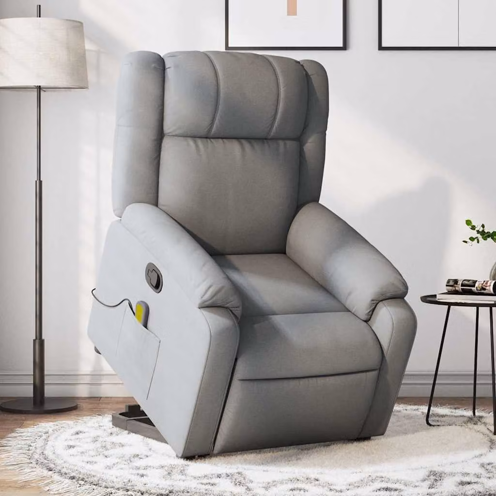 vidaXL Poltrona Alzapersona Reclinabile con Massaggio Grigio in Tessuto per Senior – 1