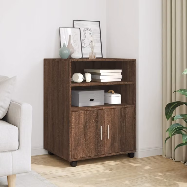 Armadietto con ruote vidaXL in legno rovere marrone con ripiani interni L: 60 cm, P: 48 cm, H: 81 cm