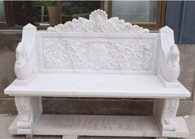 Casa Padrino Panchina da giardino barocca in marmo bianco 180 cm - Mobili da giardino barocchi