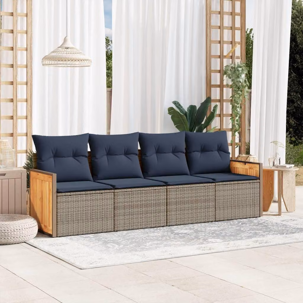 Maison Exclusive - Set divano da giardino a 4 pezzi con cuscini, grigio, polyrattan