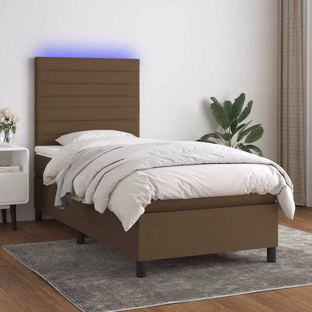 Letto Ibrido con Materasso e Illuminazione LED vidaXL, Marrone Scuro e Bianco, L/P: 100 x 200 cm – 1