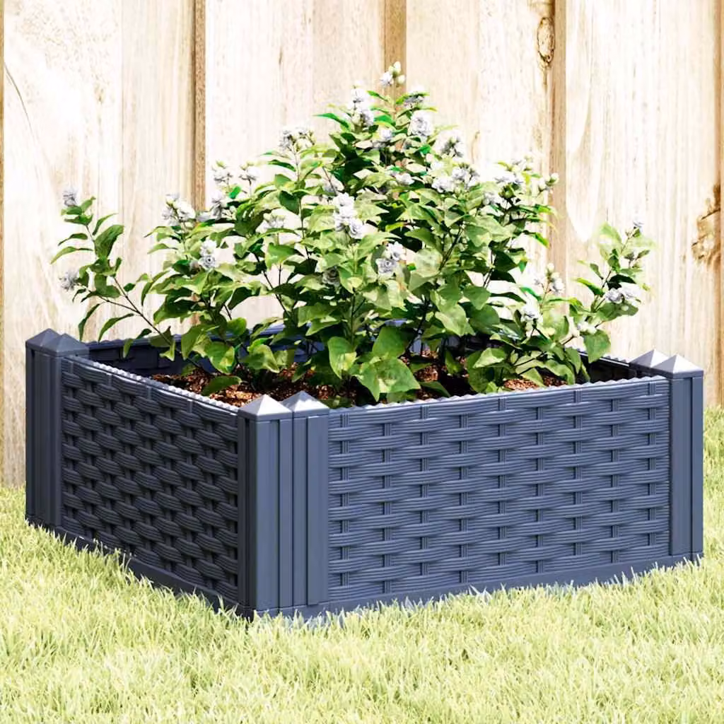Fioriera da giardino con picchetti vidaXL in plastica, Grigio Blu, L 42,5 cm x P 42,5 cm x H 28,5 cm