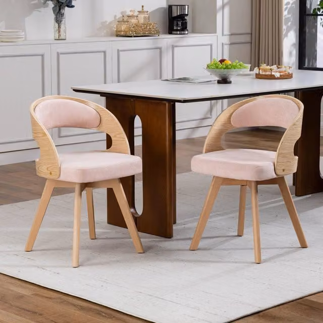 Sedia da pranzo girevole 360 REDOM in lino rosa con struttura in legno di faggio L/P/H: 44 x 41 x 75 cm
