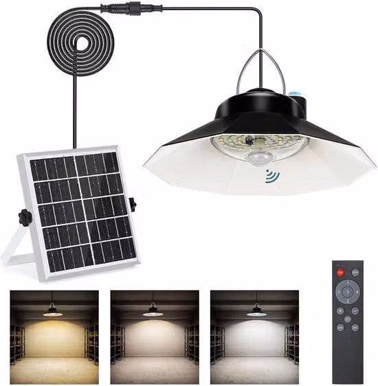 Fari a LED per esterni con pannello solare - 2200 mAh, illuminazione esterna IP65, lampada da esterno sospesa con telecomando e sensore di movimento, confezione da 2