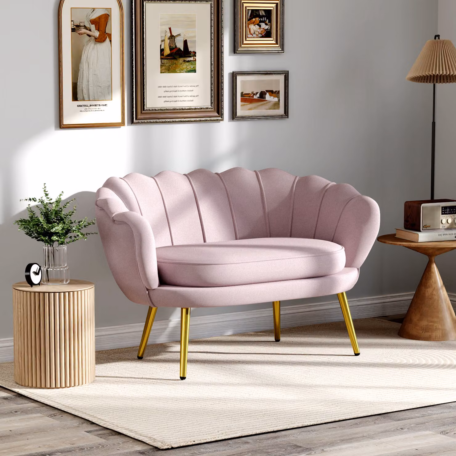 Divanetto a 2 posti HOMCOM in stile industrial con rivestimento in velluto e struttura in metallo, L: 130 cm, P: 77 cm, H: 77 cm, Rosa – 2
