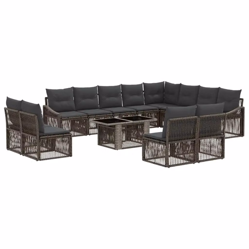 Set Divano da Giardino vidaXL a forma a U in Polyrattan Grigio con Tavolino e Cuscini – 2