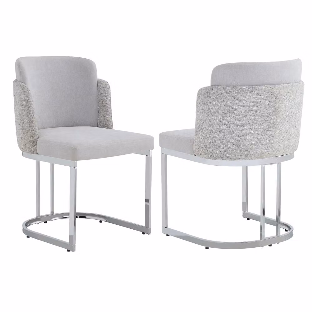 Set di 2 sedie da pranzo Minimal grigio chiaro con rivestimento in tessuto chenille e gambe in metallo argento in stile moderno – 2
