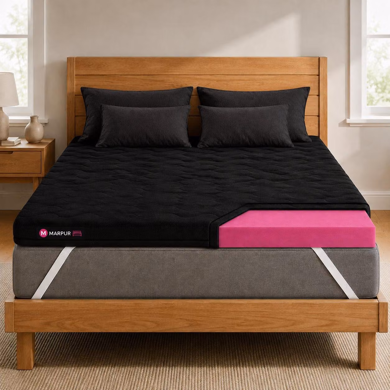 MARPUR, sovrammorbidizzatore per materasso 90x200, modello TOP5, rivestimento T25 H3, 5 cm, colore nero