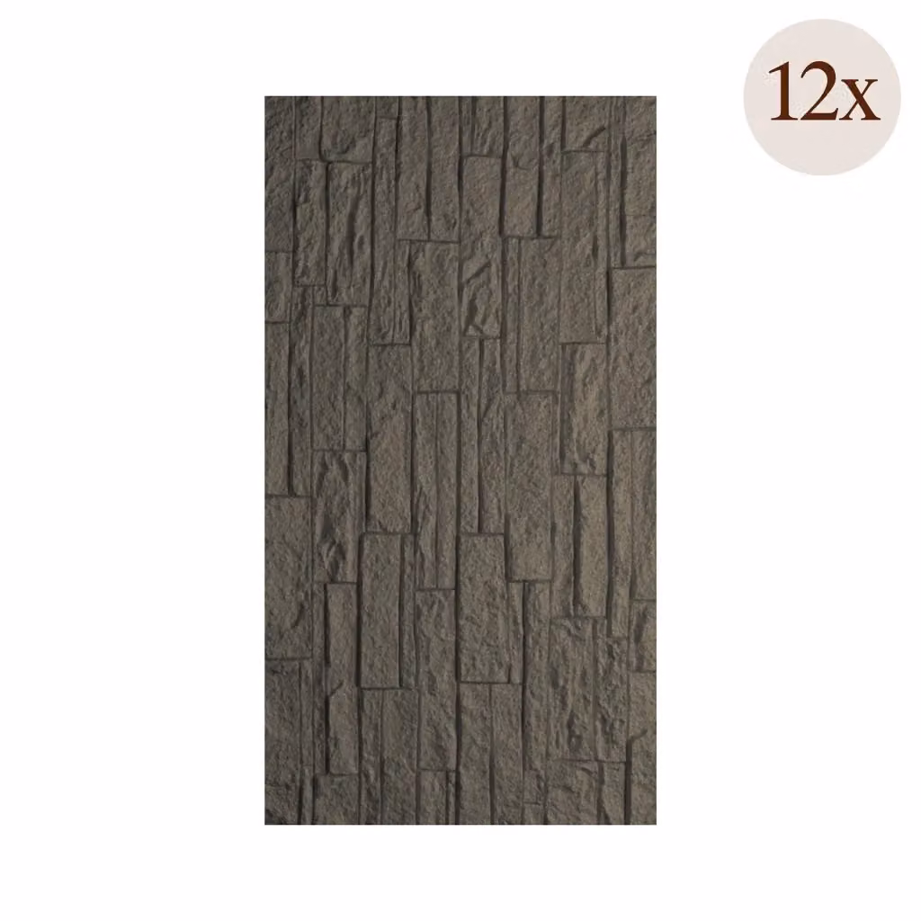 Set da 12 Pannelli Decorativi Torriana DMORA in PVC Effetto Pietra Grigio Ardesia L: 60 cm, P: 2,5 cm – 2
