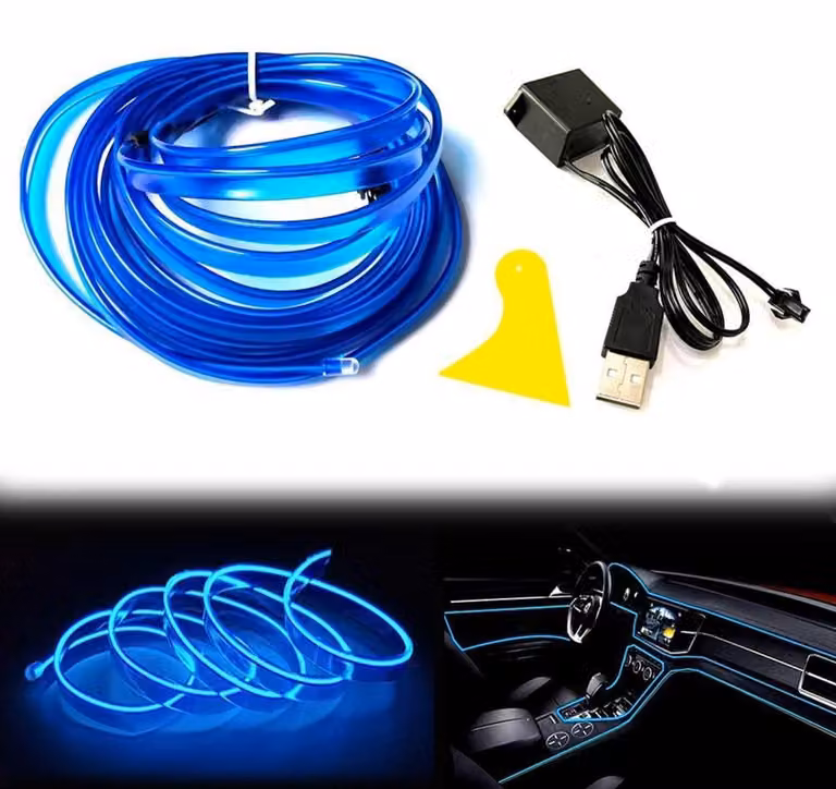 EL-Wire blu, 10 metri, tubo neon flessibile a corrente continua 5V, per la decorazione degli interni dell'auto