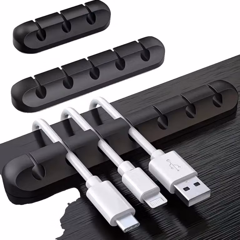 Organizzatore di cavi, compatibile con diversi dispositivi, design autoadesivo, colore nero, dimensioni 8,3 cm