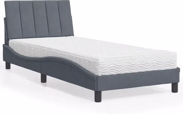 Letto con Materasso-Struttura Letto con Materasso Hanko Grigio Scuro 90x190 cm in Velluto