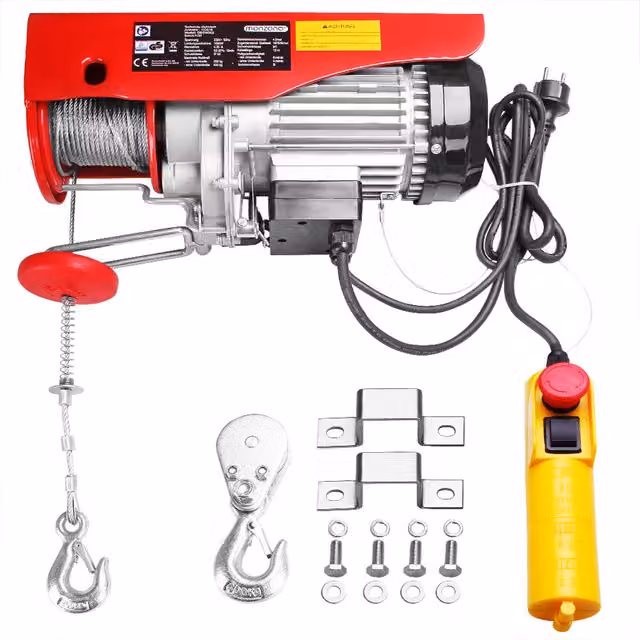 Verricello elettrico Monzana in acciaio rosso e multicolore con motore da 12.0 V – 1