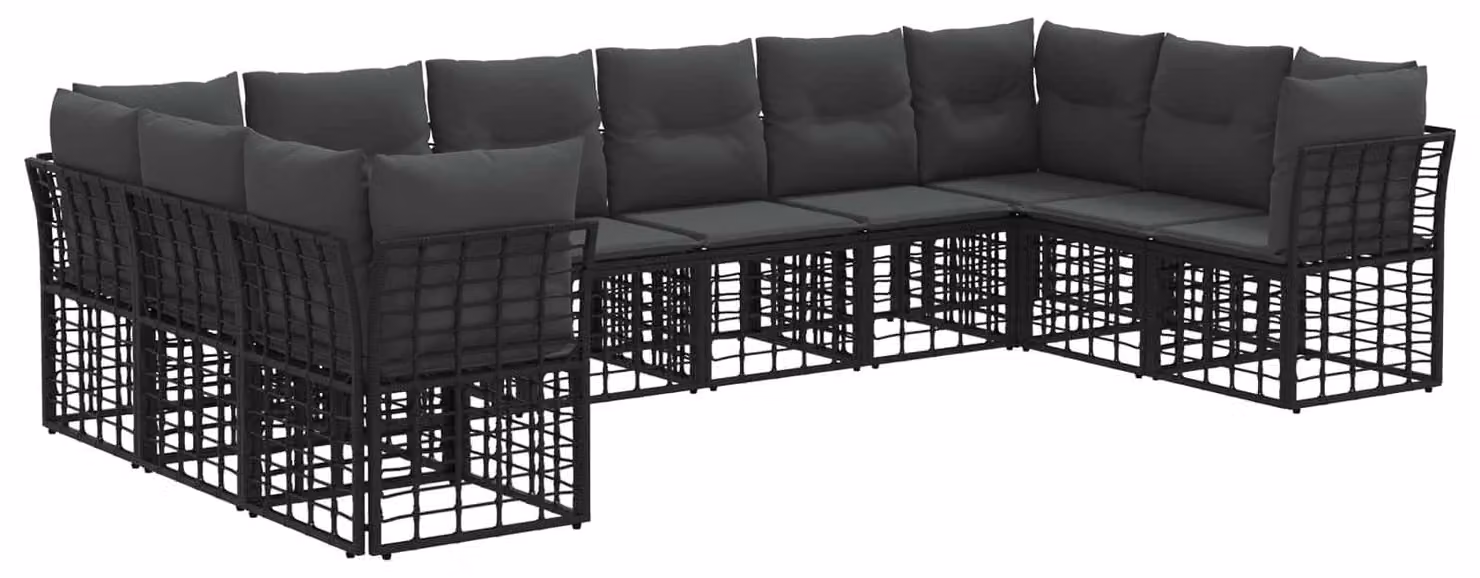 Set di divani da esterno Nero e Grigio scuro Poliestere