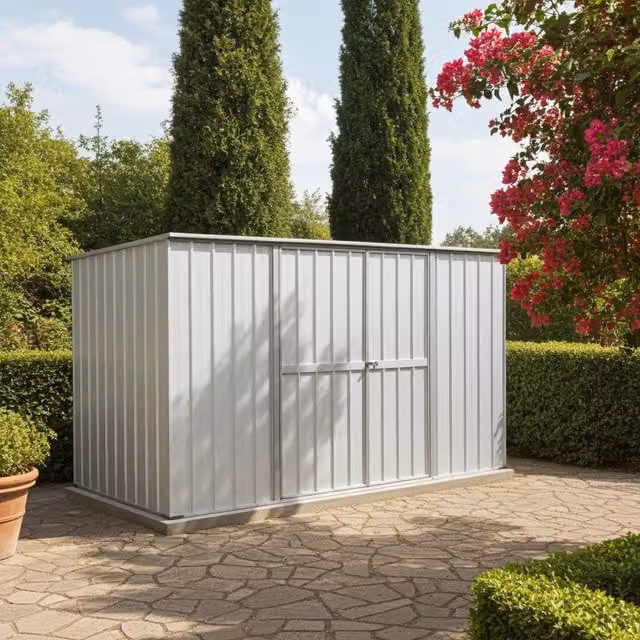 Casetta deposito lamiera Box in Acciaio Zincato 345x186cm x h1.92m - 98KG - 6.42mq - BIANCO