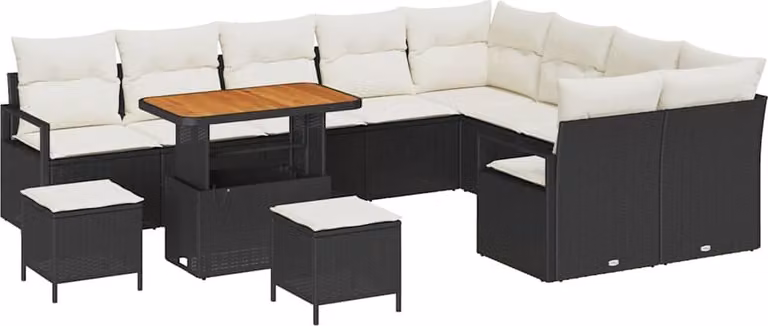 Set Divano da Giardino con cuscino 12 pcs Nero polyrattan