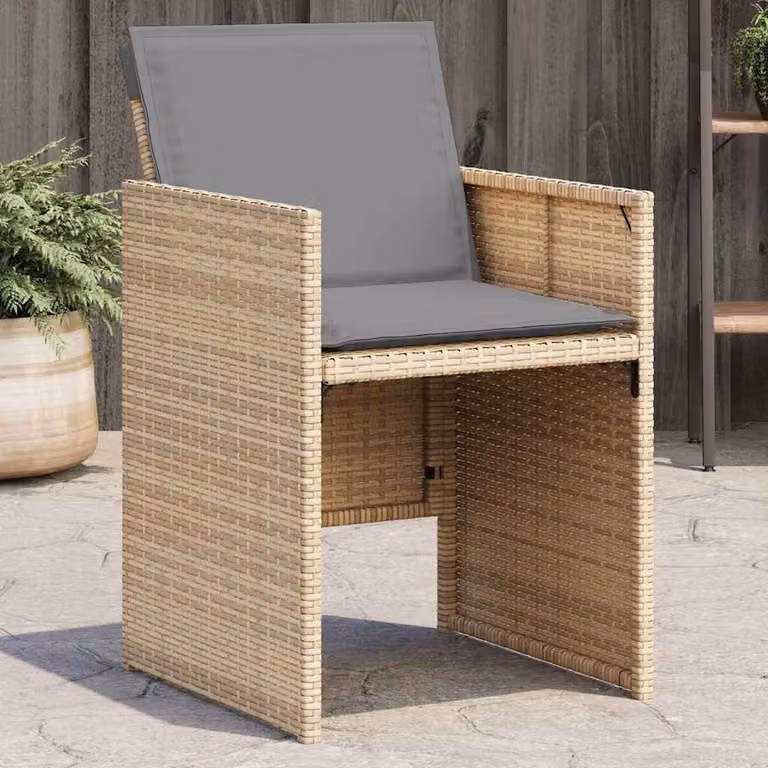 Set di 4 sedie da giardino vidaXL in polyrattan con cuscini beige e grigio e braccioli