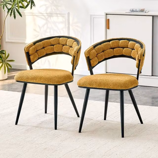 Set di 2 sedie da pranzo Minimal in velluto giallo con gambe in metallo nero e design moderno – 1