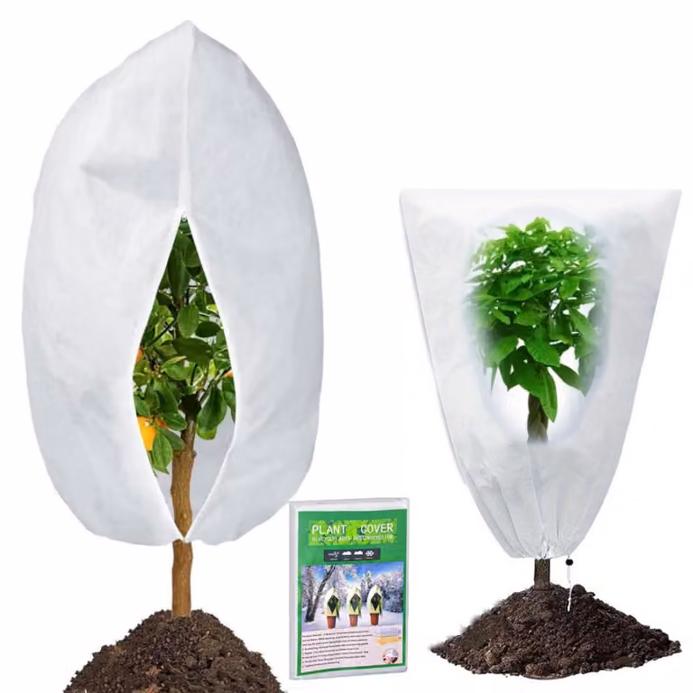 Set di 2 protezioni per piante invernali, dimensioni 60x80 cm e 80x120 cm, realizzate in tessuto non tessuto, con cerniera e cordoncino