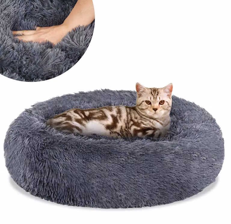 Cuccia rotonda per cani Ikodm, diametro 60 cm, color grigio scuro, imbottitura in cotone PP, lavabile e antiscivolo