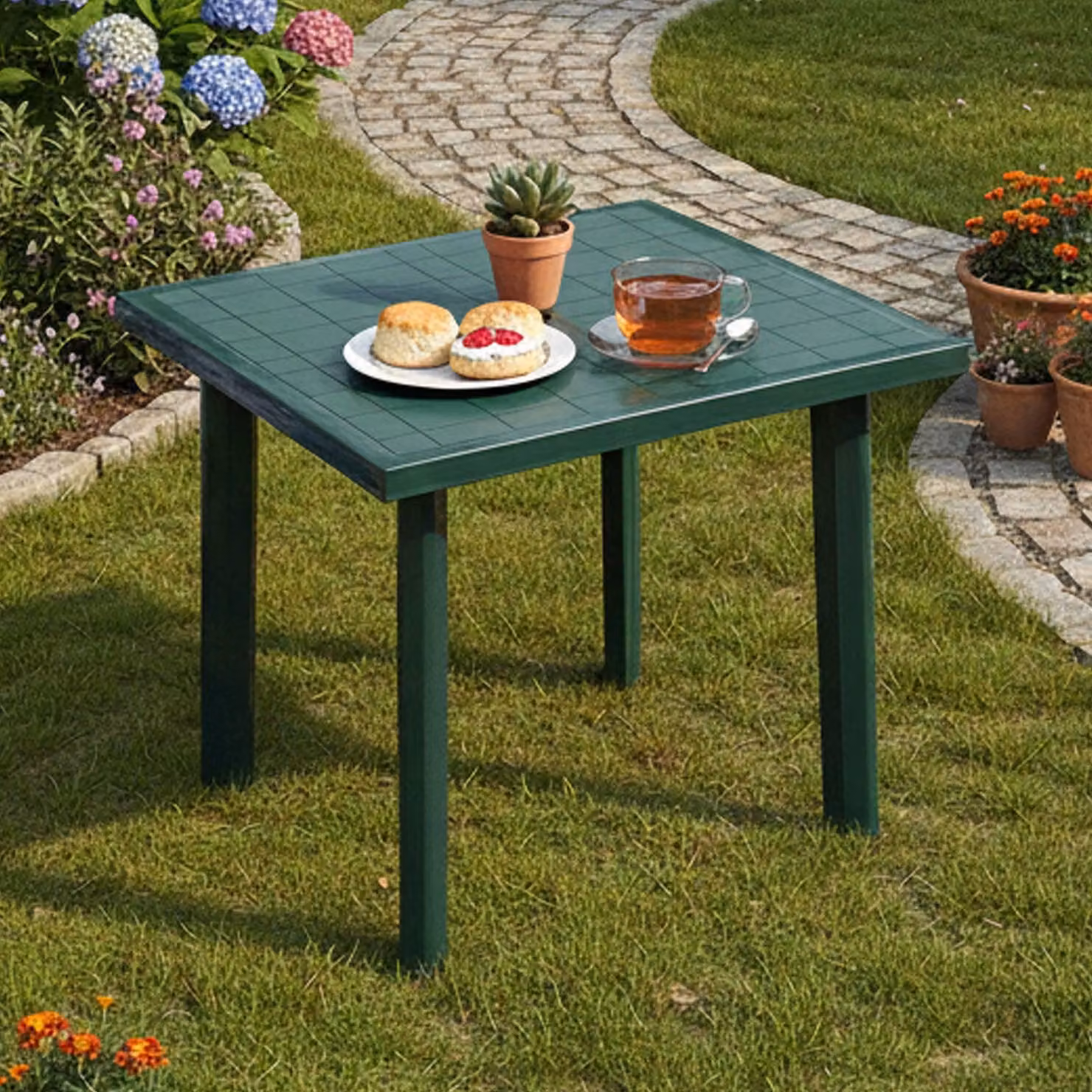 Tessner - Tavolo da Esterno, 80x75x72h cm Verde, 4 Posti Italy