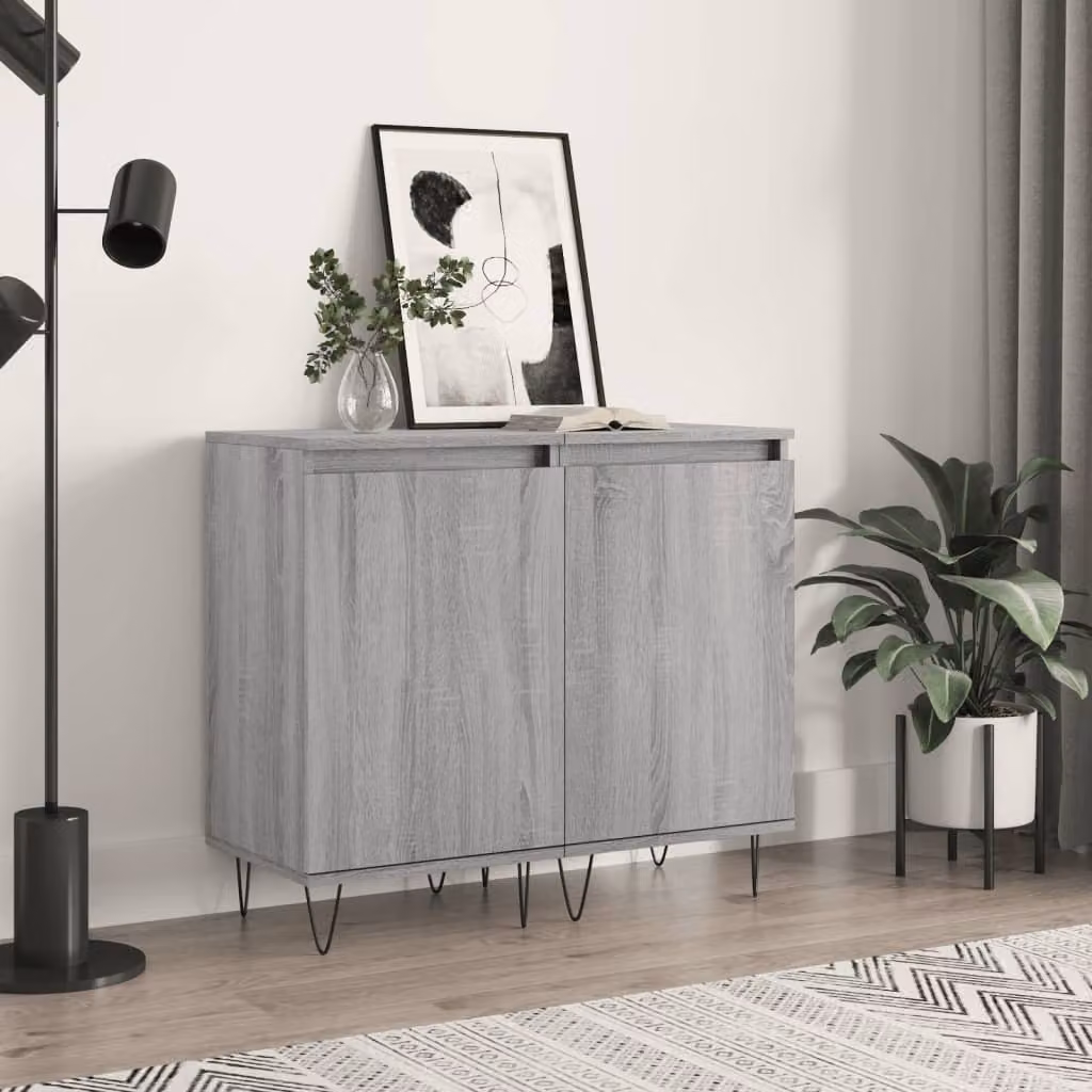 Set di 2 credenze vidaXL in legno multistrato e metallo, colore grigio e marrone, stile moderno, L/P/H: 40 x 35 x 70 cm