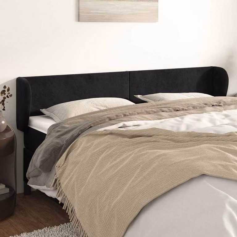 Testiera ad orecchio vidaXL in velluto nero L: 163 cm, P: 23 cm, H: 78/88 cm