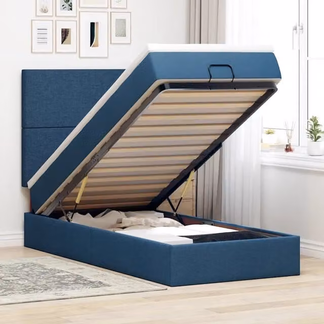 Pouf Letto con Materasso e LED Blu 90x200 cm in Tessuto 3313898