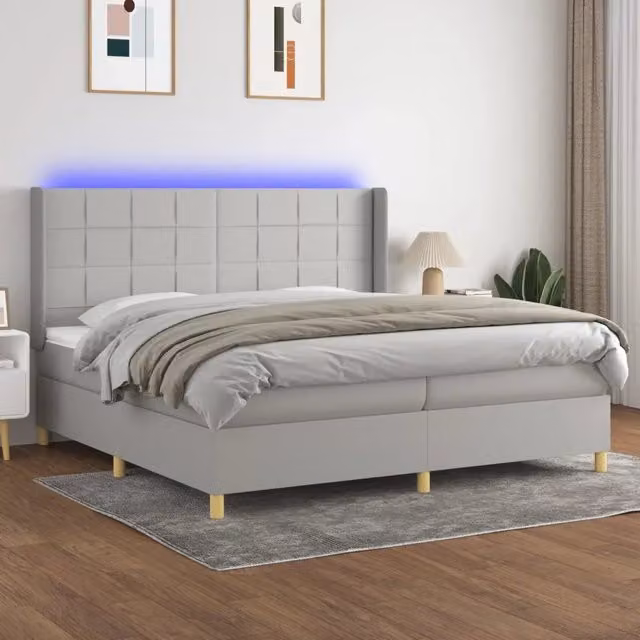 Letto Ibrido con Materasso a Molle Insacchettate e Illuminazione LED vidaXL, Grigio Chiaro, L/P: 200 x 200 cm – 1
