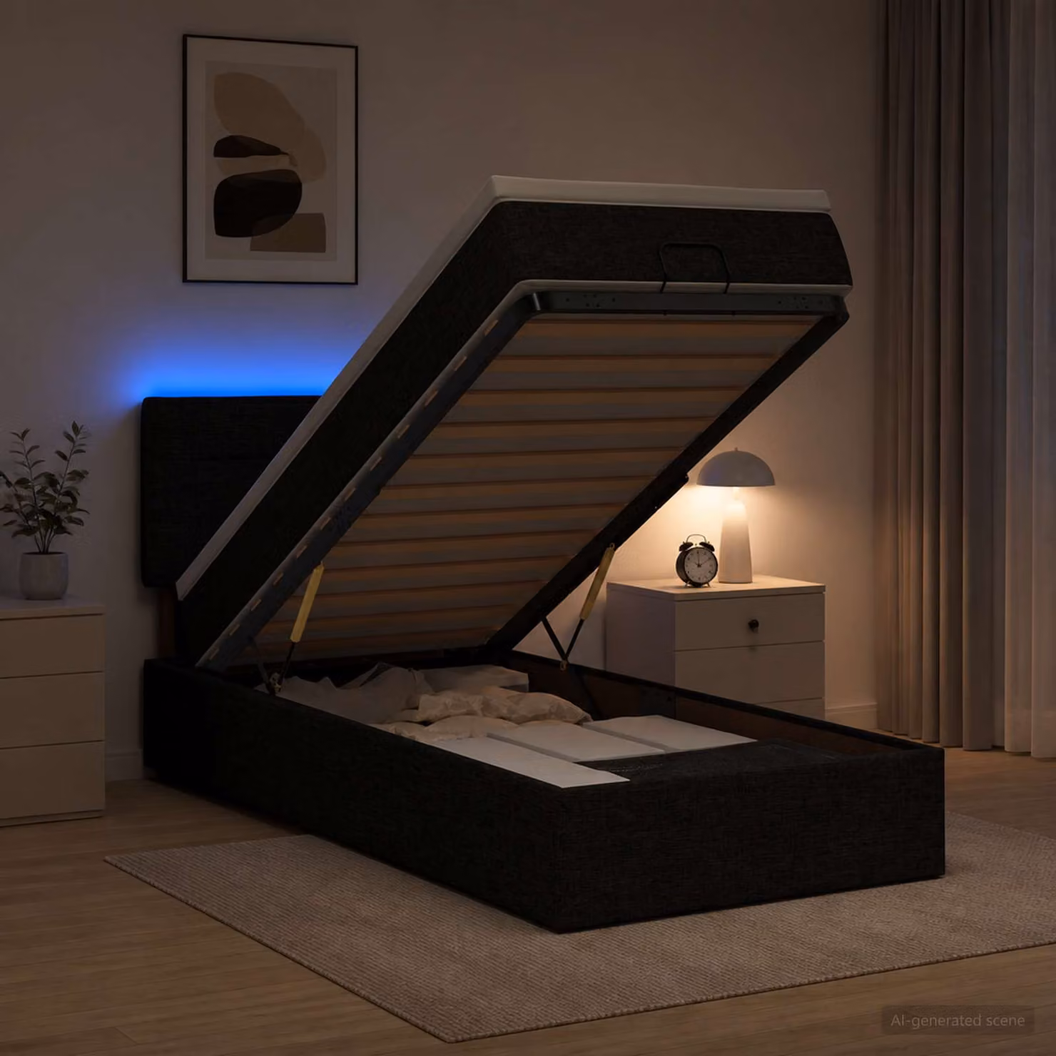 Letto Ottomano con Materasso e Illuminazione LED vidaXL, Colore Nero, L 100 x P 200 cm