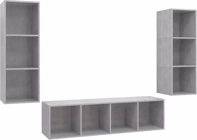 Set di 3 pezzi Mobile Porta TV Moderno Grigio con Compartimenti Media in MDF e Legno, sospeso, L: 142,5 cm, P: 37 cm, H: 37 cm – 1