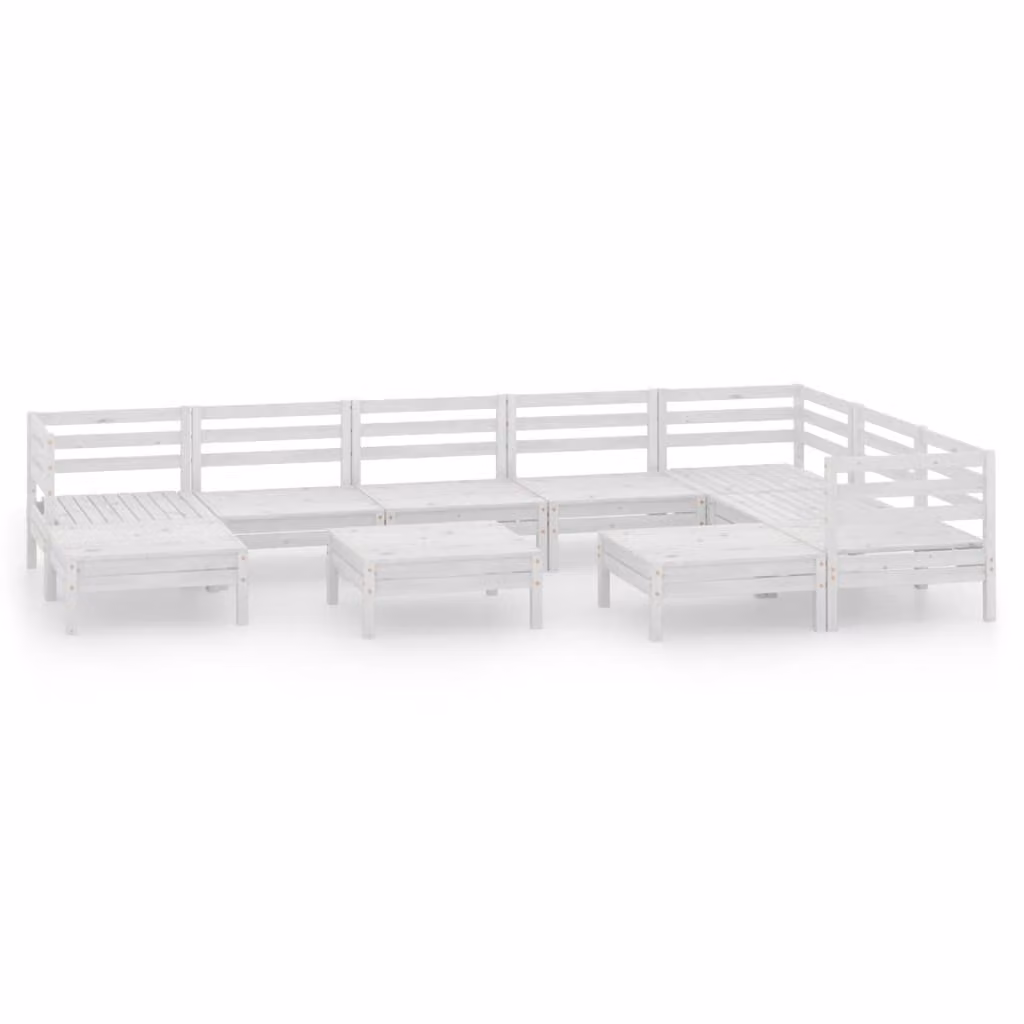 Set Salotto da Giardino 10 pz in Legno Massello di Pino Bianco
