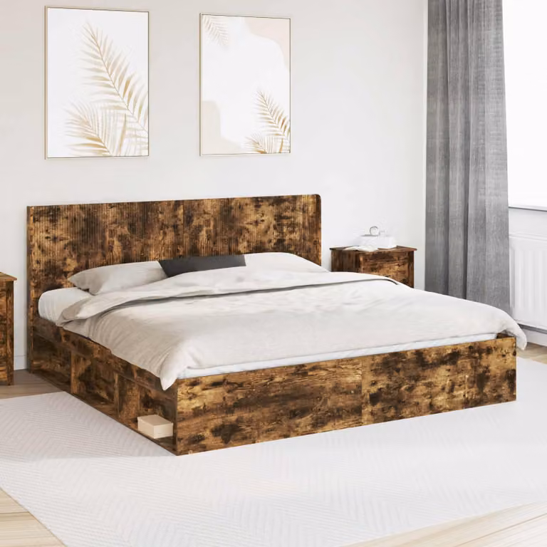 Letto con contenitore e testata vidaXL in legno Rovere Fumo L/P/H: 200 x 140 x 206,5 cm