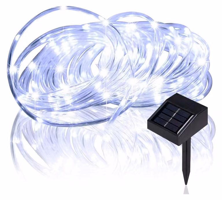 Lampada solare da esterno, 5 metri di lunghezza, 50 LED, impermeabile (bianca)