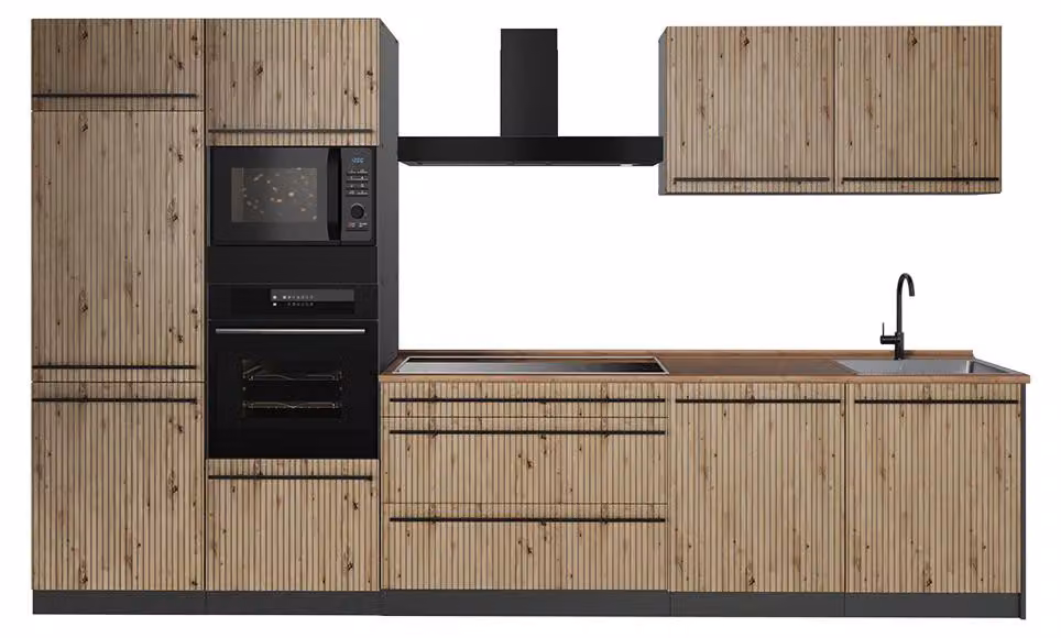 Cucina componibile Vicco R-Line Rovere artigianale/Antracite 340 cm piano di lavoro Rovere dorato, Model 67326