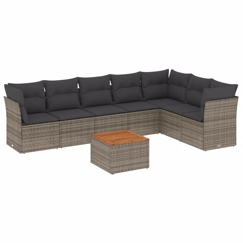 vidaXL Set Divano da Giardino 8 pz a L in Polyrattan Grigio con Cuscini e Tavolino da Caffè – 2