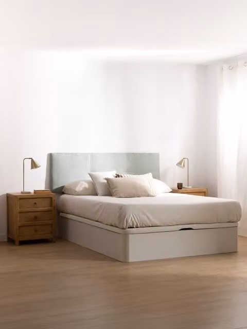 Letto contenitore Larsen Kenay Home imbottito in tessuto bianco L: 150 cm x P: 190 cm