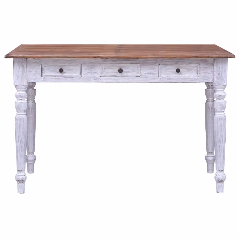 Scrivania con Cassetti Bianca 117x57x75 cm Massello di Mogano