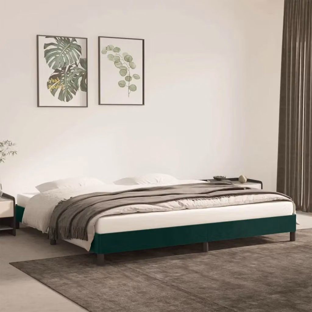 Letto matrimoniale moderno in velluto verde scuro con struttura imbottita e doghe in legno L/P: 200 x 200 cm – 2