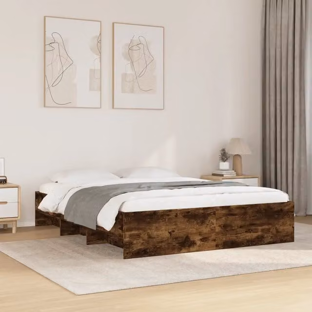 Letto con struttura in legno e doghe vidaXL, colore Rovere Fumo, L/P/H: 160 x 200 x 35 cm – 1