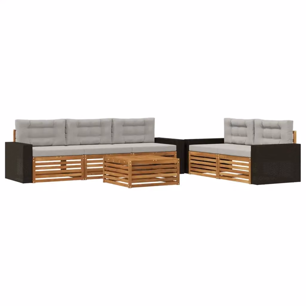 Set di mobili da esterno vidaXL composto da 6 pezzi con divani a L, tavolino da caffè e cuscini in tessuto beige e grigio con struttura in legno di acacia – 2
