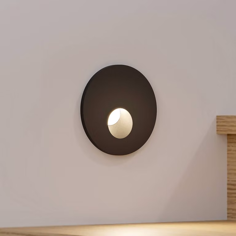 Arcchio Luci LED da incasso Vexi, Ø 7,5 cm, nero, alluminio, CCT Vexi Arcchio, dimmerabile, Nero, Soggiorno / Sala da pranzo, Alluminio, Moderno, Faretto da incasso a parete