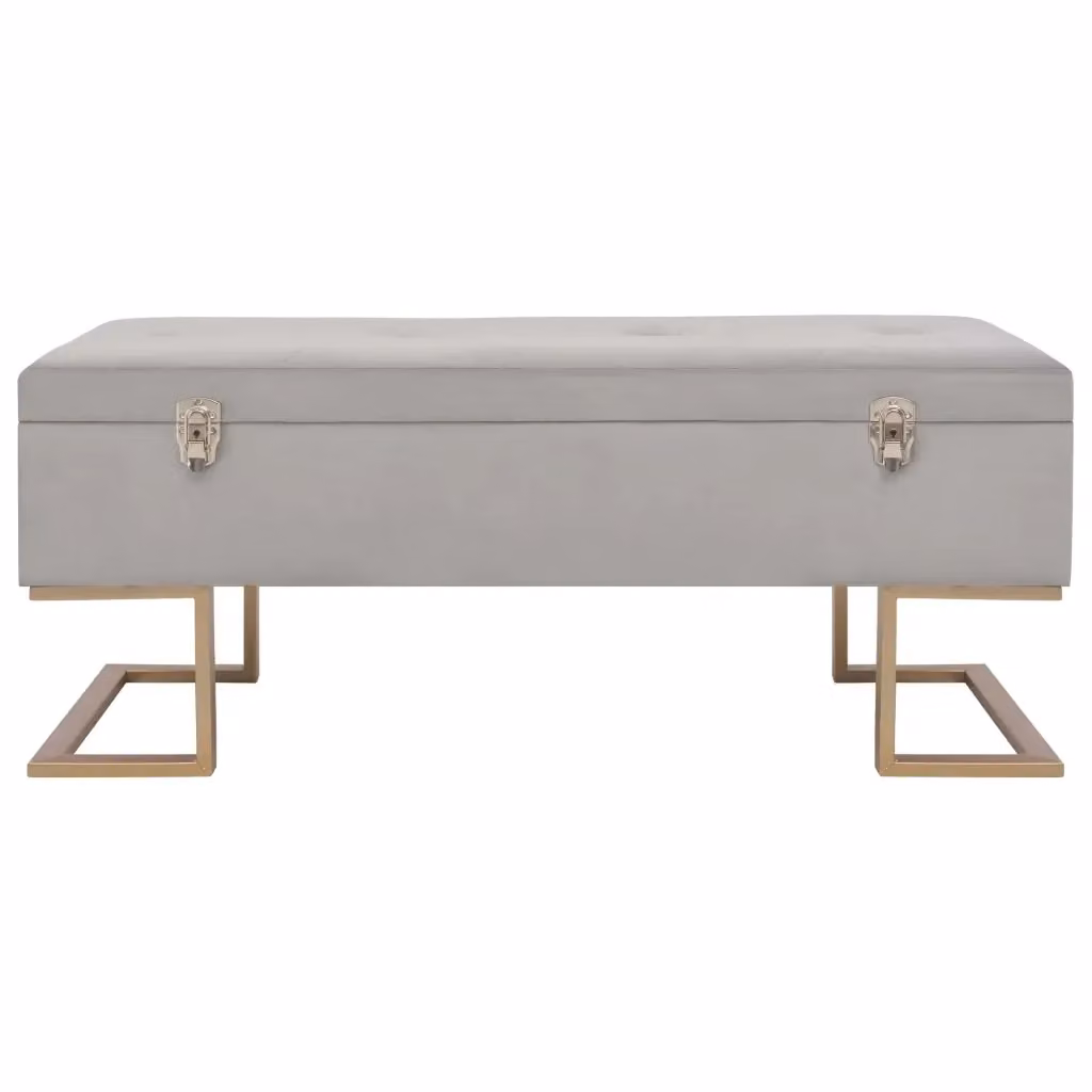 Panca con vano portaoggetti vidaXL in velluto grigio con dettagli oro e struttura in metallo, L: 105 cm – 2