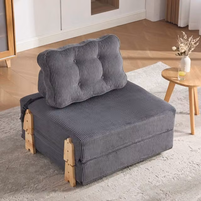 Desviae Poltrona letto pieghevole singola in velluto a coste grigio scuro con struttura in legno e schienale imbottito