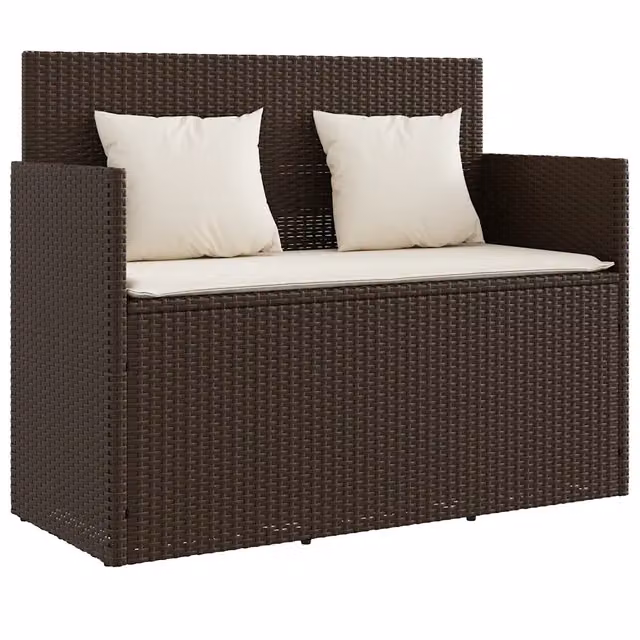 Panchina da Giardino | Panca da Giardino con Cuscini Marrone in Polyrattan