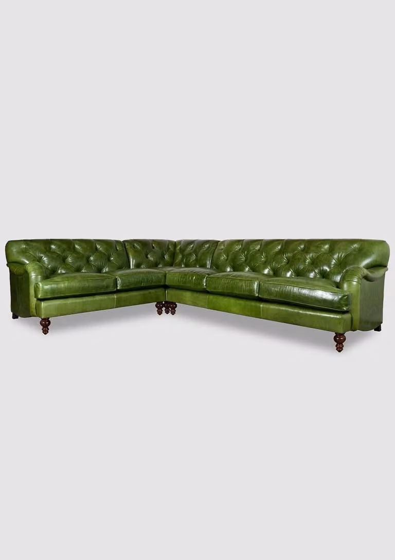Ecksofa Ledersofa Grün Polster Eck Couch Garnitur Sitz Design Chesterfield Grün